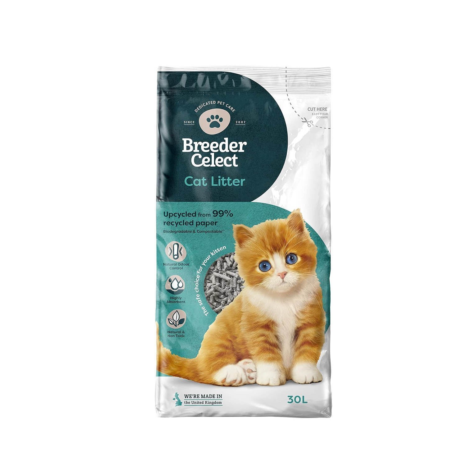 BreederCelect Recycled Paper Cat Litter, 30 L (Pack of 1)