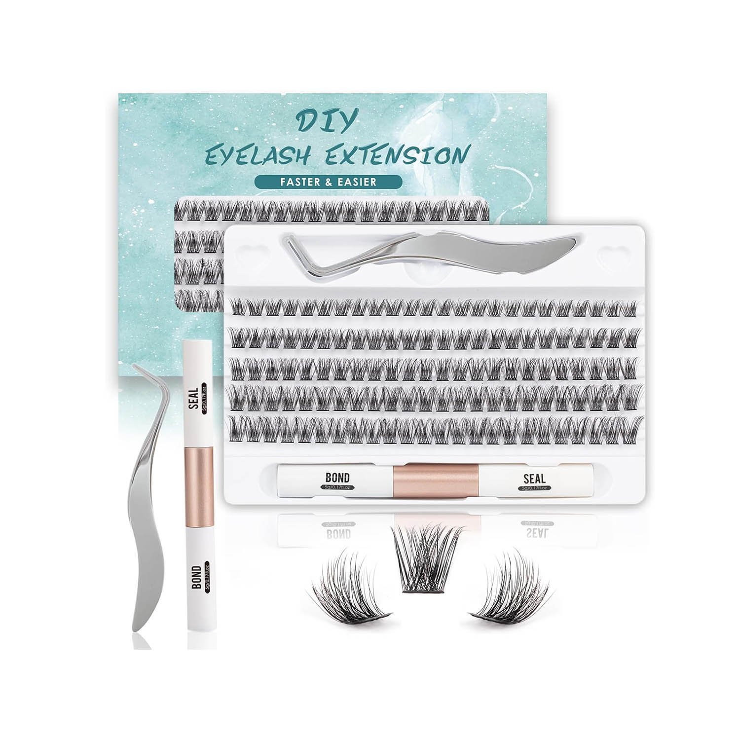 SISILILY Lash Extension Kit-Individual Lashes with Bond and Seal-120 Lash, Tweezers C D Curl 10/12/14/15/16mm（DM17-mix)