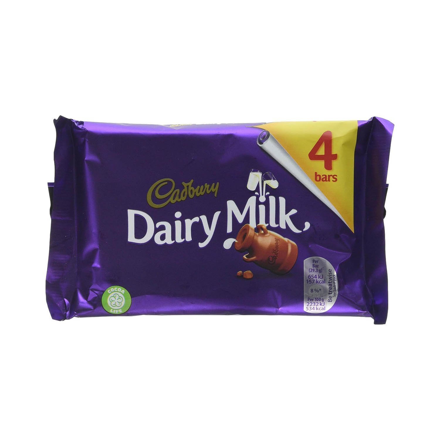 Cadbury Dairy Milk Chocolate Bar, 4 Bars 108.8 g