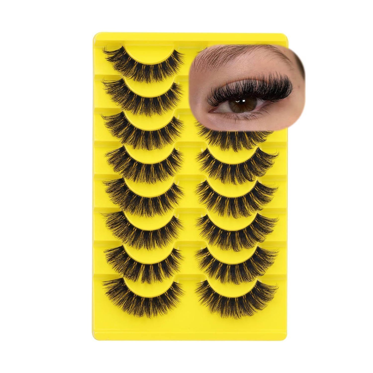 Cat Eye Lashes D Curl Russian Strip Lashes 17mm Fluffy False Eyelashes, 8 Pairs