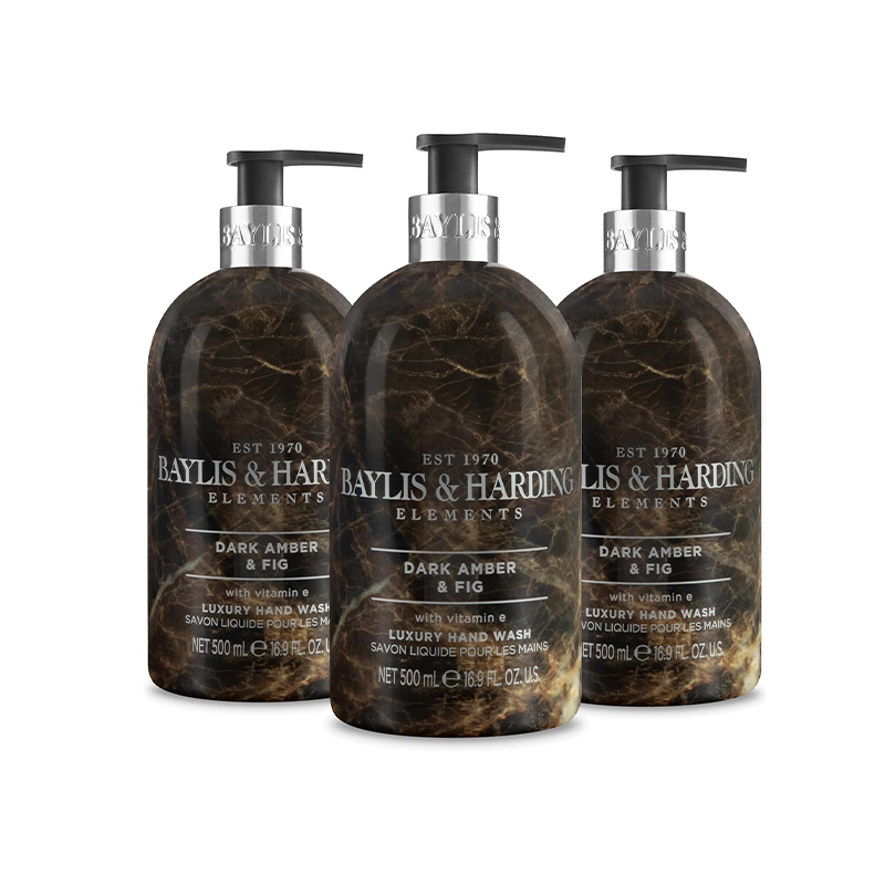 Baylis & Harding Dark Amber & Fig Elements Hand Wash, 500 ml (Pack of 3) - Vegan Friendly