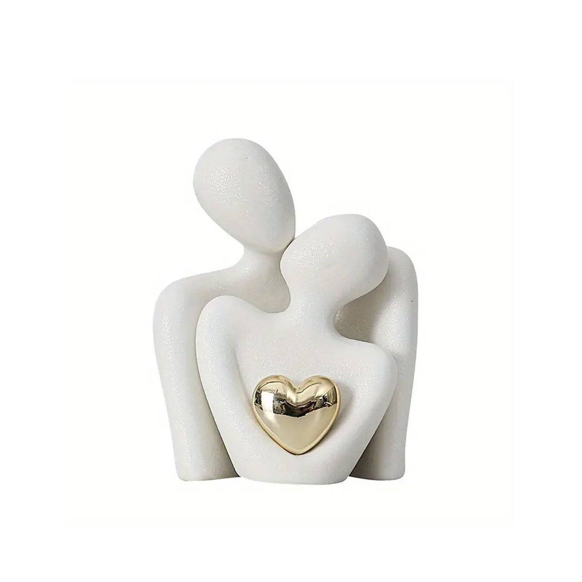 1pc, Modern Ceramic Love Embrace Figurines With Golden Heart Accent