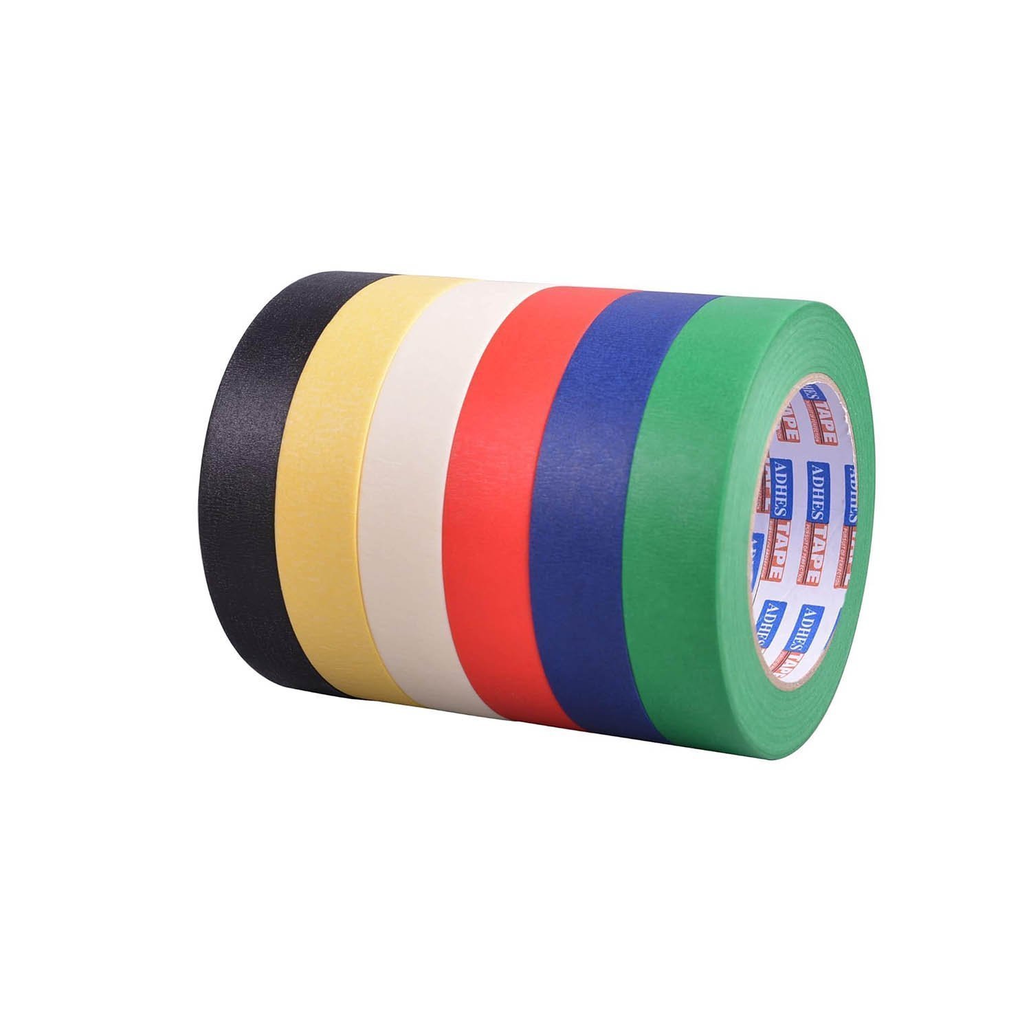 ADHES Colored Masking Tape, Easy Tear Adhesive Leaves No Residue Painters Tape - 1 Inch X 55 Yds, 6 Roll