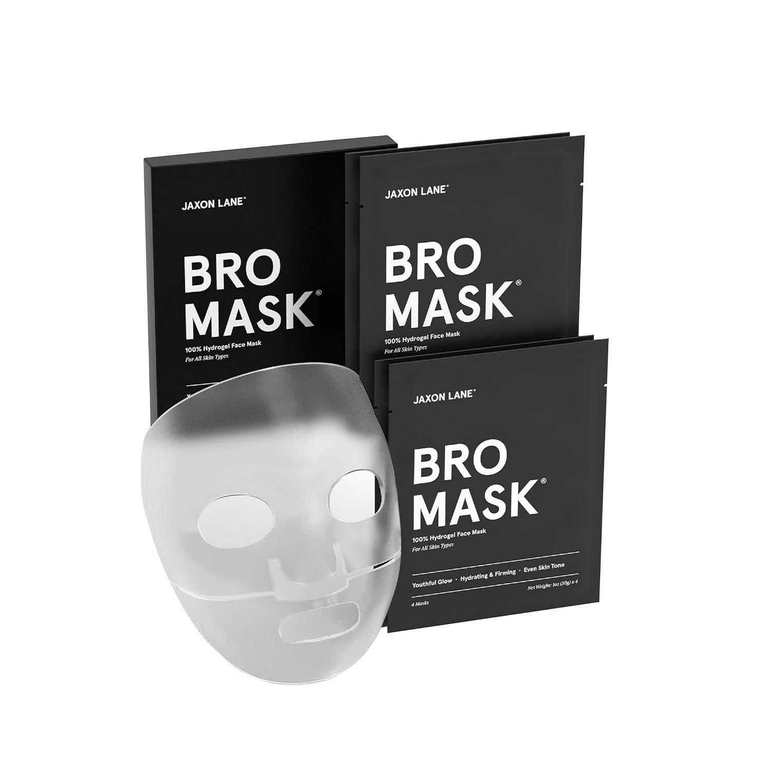 BRO MASK Korean Face Mask for Men: 2 Pc. Hydrating Anti Aging Sheet Masks with Vitamin C, Vitamin E, Hyaluronic Acid, Hydrolyzed Collagen for Moisturizing & Anti-aging Skin Care by Jaxon Lane (4 Pack)