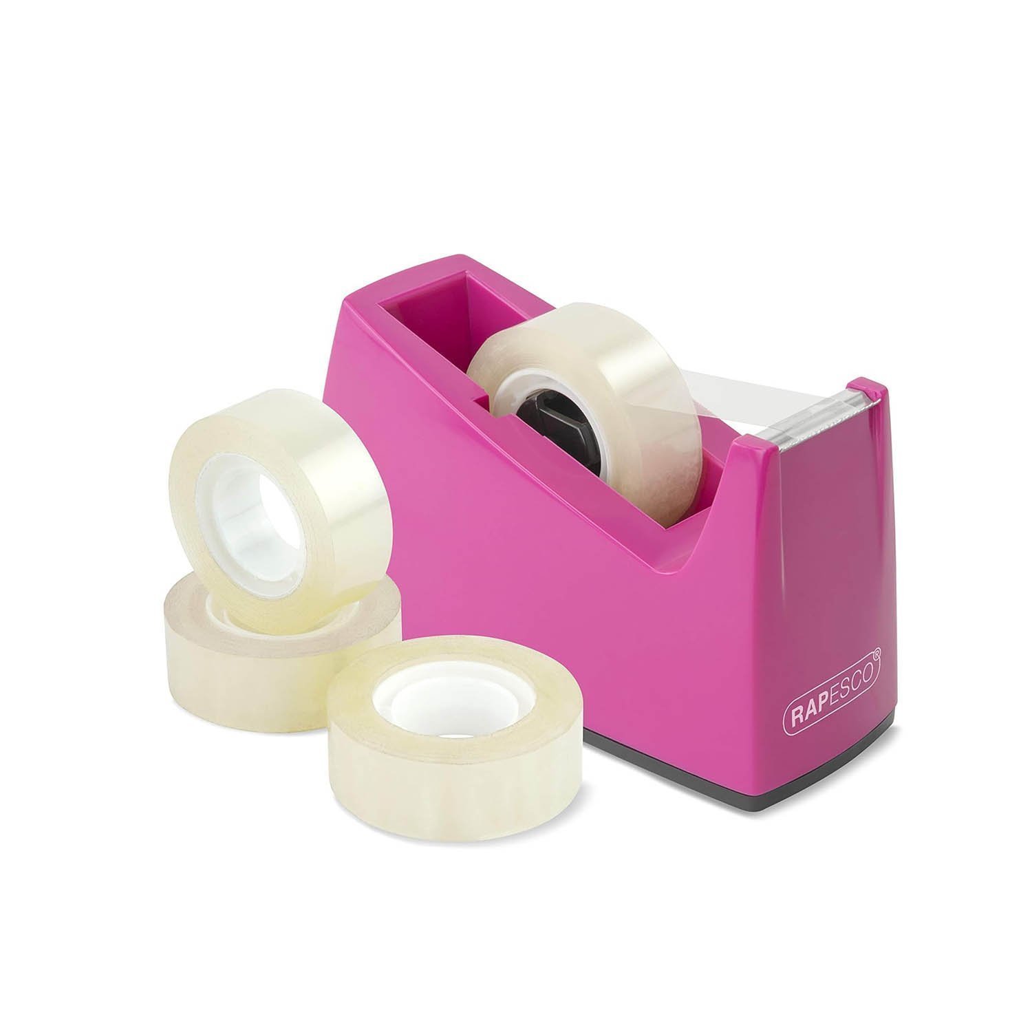Rapesco 1621 300 Tape Dispenser and 4 Tape Rolls, Hot Pink